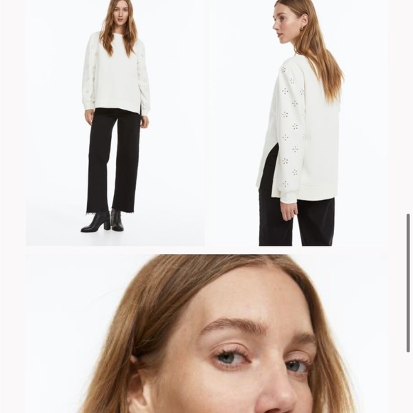 H&M MAMA Maternity Sweatshirt with Eyelet Embroidery Cream Large - Picture 3 of 13